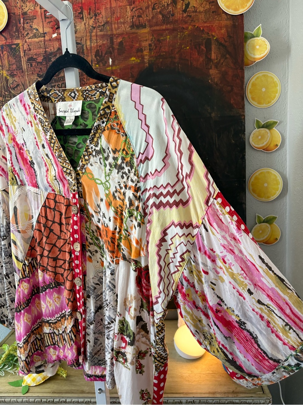 Sacred Threads Women's Multicolor Patchwork Button Up Size L - Picture 3 of 7
